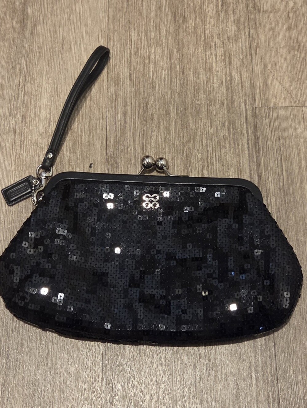 Coach Black Sequin Evening Clutch Wristlet